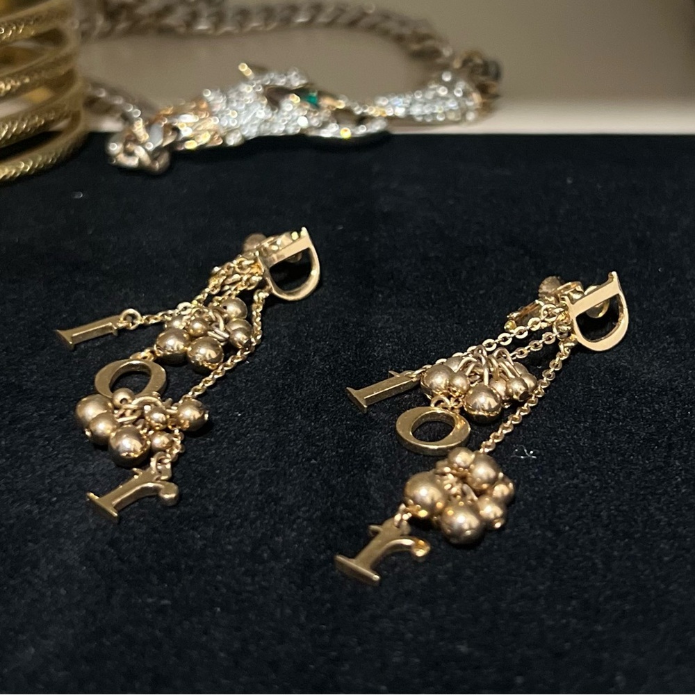 AUTHENTIC DIOR GALLIANO Extremely Rare Dangle Logo Earrings with Clusters.